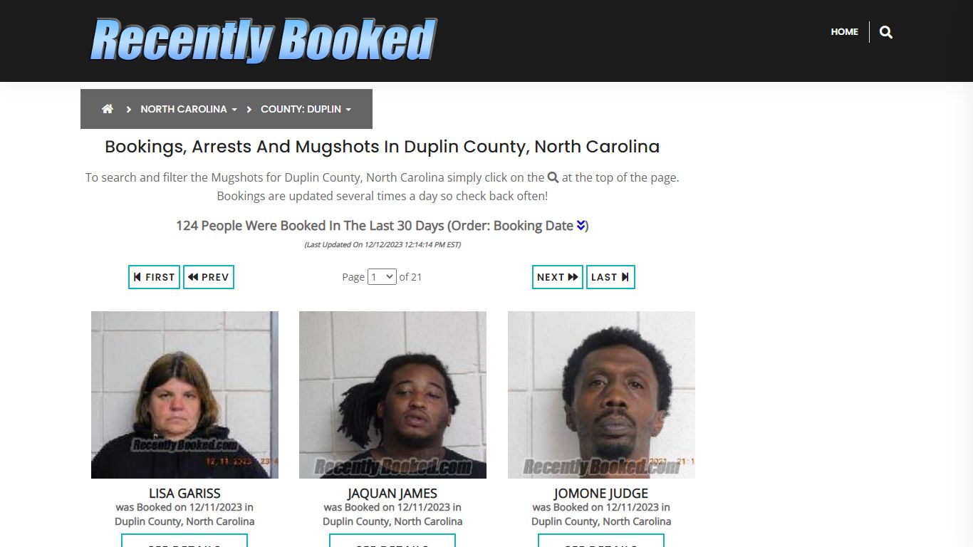 Bookings, Arrests and Mugshots in Duplin County, North Carolina